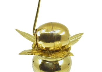 5.5 Inch Brass Kalash for Worship with Traditional Coconut and Mango Leaf (Pack of 3)