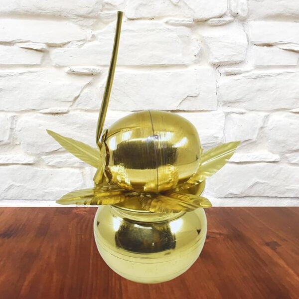5.5 Inch Brass Kalash for Worship with Traditional Coconut and Mango Leaf (Pack of 3) - Image 5