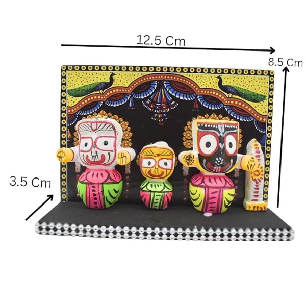 Lord Jagannath, Balabhadra, Subhadra Idol with Sudarshan Chakra Statue in Wooden Stand Showpiece (Multicolour) - Image 5