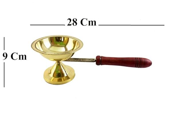 Brass Traditional Dhoobakkal with Wooden Handle|(28 x 11.5 x 9 cm)Juna Dani for Worship - Image 3