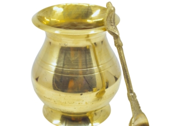 Brass Blessings Bundle: Pooja Lota, Spoon Panch Patra Charnamrit