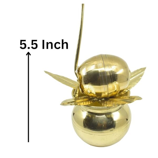 5.5 Inch Brass Kalash for Worship with Traditional Coconut and Mango Leaf (Pack of 3) - Image 2