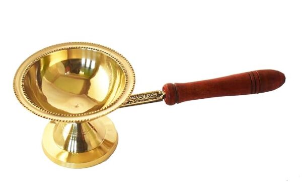 Brass Traditional Dhoobakkal with Wooden Handle|(28 x 11.5 x 9 cm)Juna Dani for Worship - Image 4
