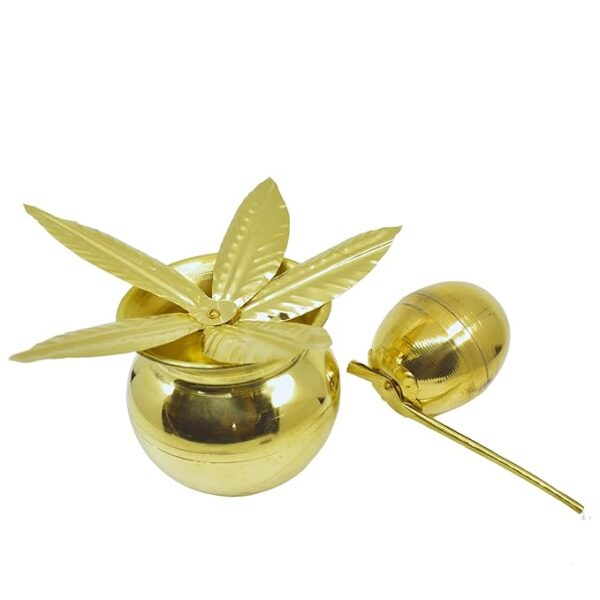 5.5 Inch Brass Kalash for Worship with Traditional Coconut and Mango Leaf (Pack of 3) - Image 4