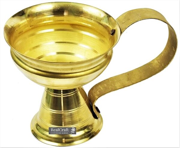 Brass Jhuna Loban Burner Dhoop Dani Aarti Diya, Dhup Dan with Handle Dhoobakkal |Puja Dhoopakal/Pooja Dhoopkarandi(4 * 8 * 4.5) Inch,Gold (1) - Image 4