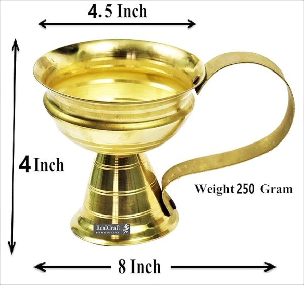 Brass Jhuna Loban Burner Dhoop Dani Aarti Diya, Dhup Dan with Handle Dhoobakkal |Puja Dhoopakal/Pooja Dhoopkarandi(4 * 8 * 4.5) Inch,Gold (1) - Image 2
