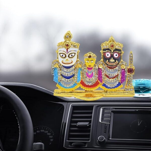 Metal Lord Jagannath, Balaram & Subhadra Idol Stand Set for Car Dashboard and Shop (Multicolor, Pack of 1) - Image 5