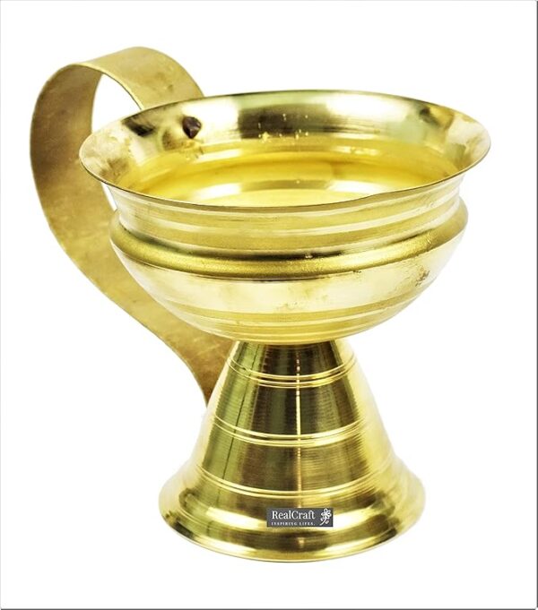 Brass Jhuna Loban Burner Dhoop Dani Aarti Diya, Dhup Dan with Handle Dhoobakkal |Puja Dhoopakal/Pooja Dhoopkarandi(4 * 8 * 4.5) Inch,Gold (1) - Image 3