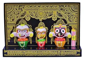 Lord Jagannath, Subhadra, Balabhadra, Sudarshana Idol Statue Set for Divine Home Decor, Car Dashboard and Shop (Multicolor, Pack of 1)