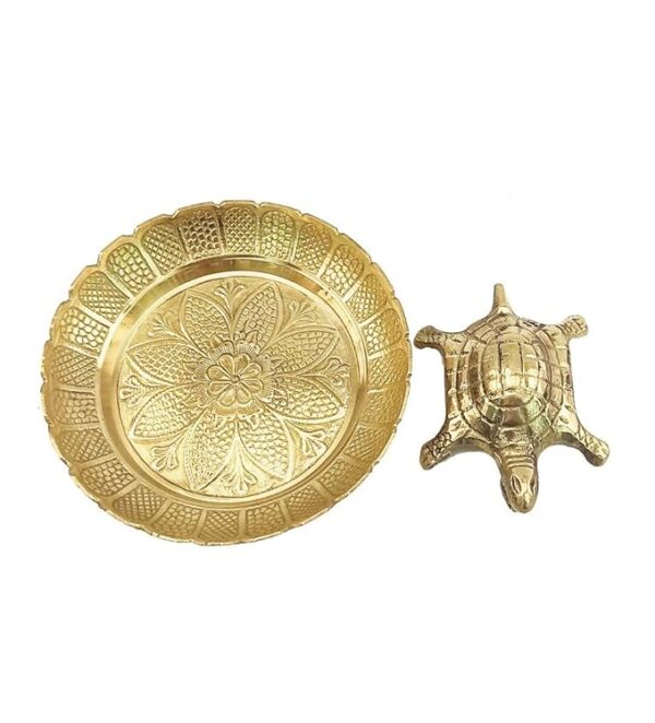 Brass Turtle Vaastu Tortoise on Plate | for Career & Good Luck Gift,Set of 1 - Image 2