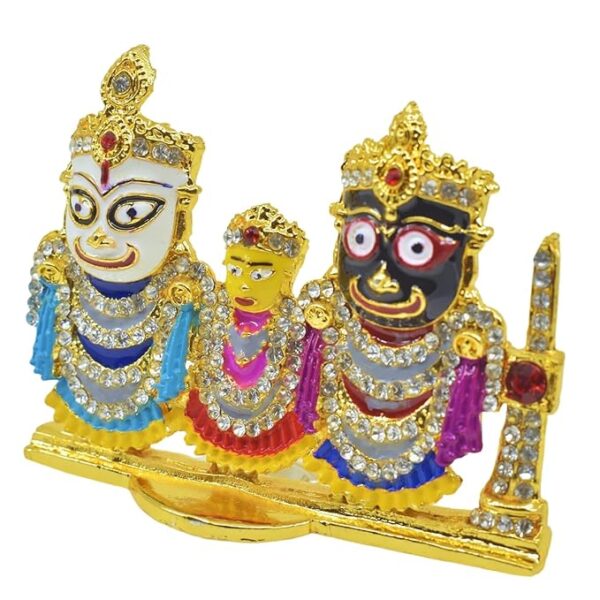 Metal Lord Jagannath, Balaram & Subhadra Idol Stand Set for Car Dashboard and Shop (Multicolor, Pack of 1) - Image 3