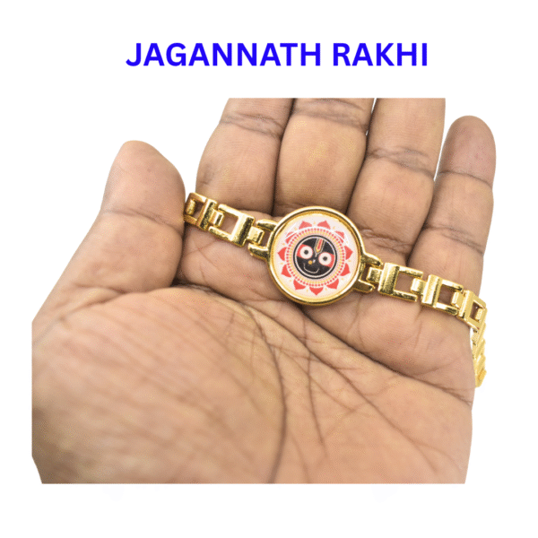 Handcrafted Lord Jagannath Golden Bracelet Rakhi for Brother | Adjustable Raksha Bandhan Bracelet Thread | Stylish Metal Rakhi Made in India