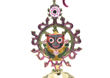 Brass Lord Jagannath Idol in Brass Nilachakra | 10 Inch Decorative Nilchakra Showpiece | Puri Style Design