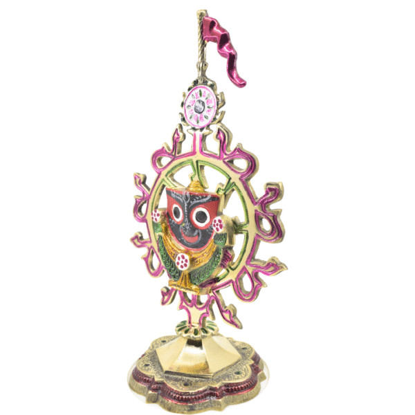 Brass Lord Jagannath Idol in Brass Nilachakra | 10 Inch Decorative Nilchakra Showpiece | Puri Style Design - Image 6