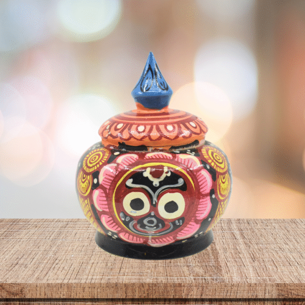 Wooden Handcrafted Sindoor Box – 4 Inch | Hand-Painted with Lord Jagannath, Balabhadra & Subhadra Artwork,Pack 1 - Image 5