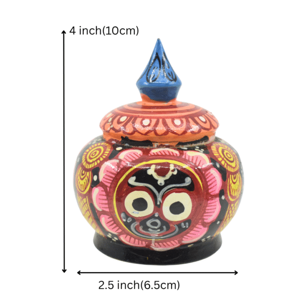 Wooden Handcrafted Sindoor Box – 4 Inch | Hand-Painted with Lord Jagannath, Balabhadra & Subhadra Artwork,Pack 1 - Image 2