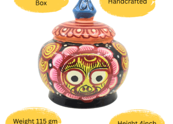 Wooden Handcrafted Sindoor Box – 4 Inch | Hand-Painted with Lord Jagannath, Balabhadra & Subhadra Artwork,Pack 1