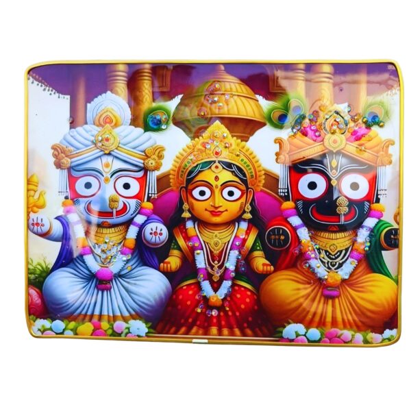 Crystal Lord Jagannath Wall Hanging, High Gloss Finish, Golden Slim Frame (30x22cm)
