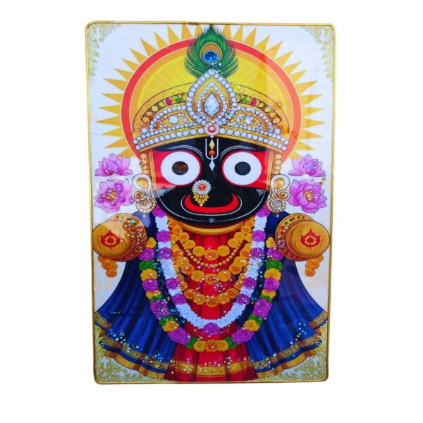 Lord Jagannath Crystal Wall Hanging with High Gloss Surface & Golden Slim Frame – Home Decor 45 x 30 cm