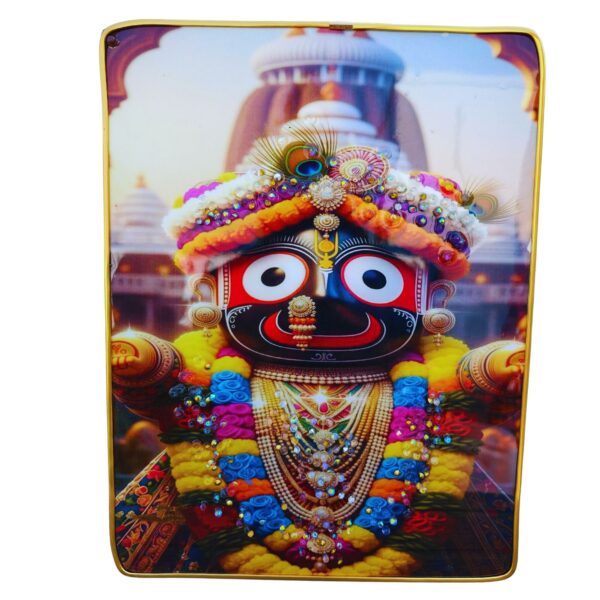 Lord Jagannath Wall Art, High Glossy Finish, Golden Slim Frame(30 x 22 cm) for Living Room