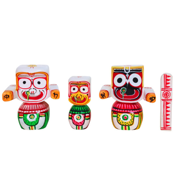 6 Inch Shree Jagannath Pure Neem Wood Idol Set – Handmade Murti
