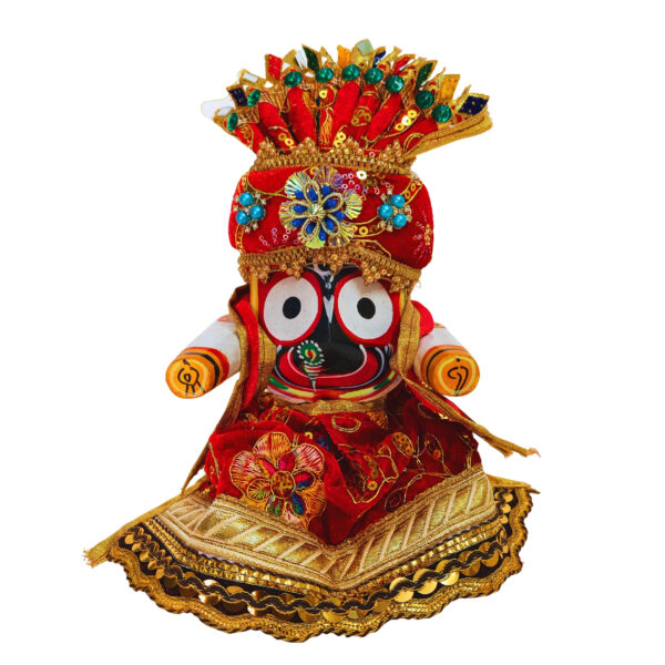 8 Inch Shree Jagannath Wooden Idol with Dress Set for Puja