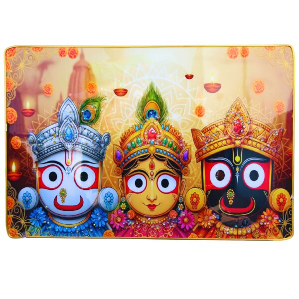 Crystal Lord Jagannath High Gloss Surface Golden Slim Frame, 45x30 cm – Wall Art