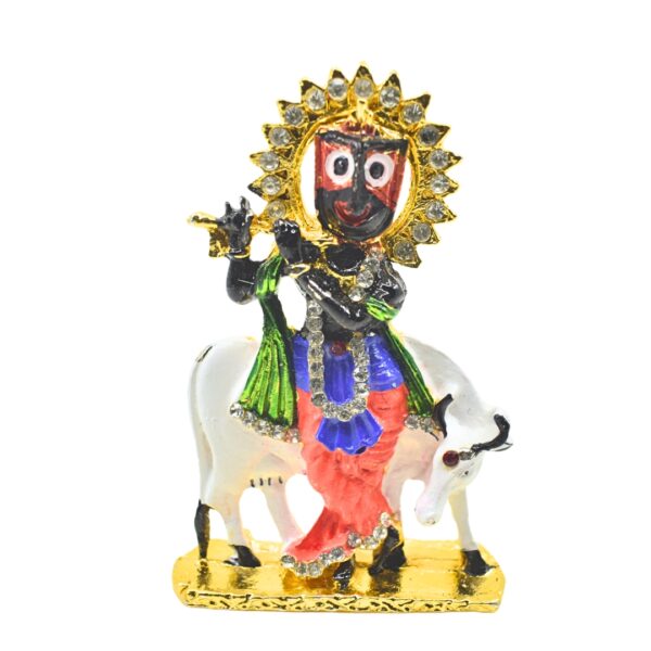 Metal Lord Krishna Jagannath Idol | Compact & Colorful 3 Inch Statue for Car Dashboard