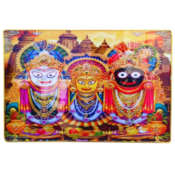 Lord Jagannath Crystal Wall Frame, High Gloss Surface, Golden Slim Border – 45x30 cm
