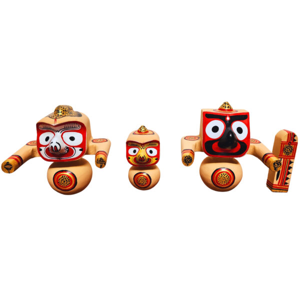 6 Inch Neem Wood Lord Shree Jagannath Balabhadra Subhadra Complete Idol Set