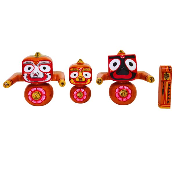 8 Inch Neem Wood Jagannath Balabhadra Subhadra Murti Complete Set (Brown)