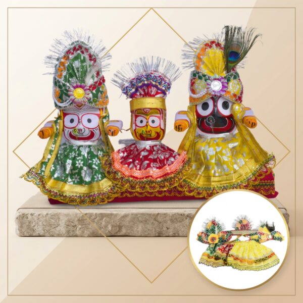 6 Inch Neem wood Jagannath Idol complete Set with Decorative Stand and Traditional Dress