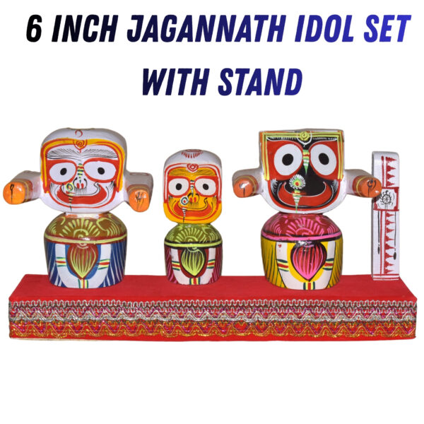 6 Inch Neem Wood Jagannath Balabhadra Subhadra Idol Set with Stand