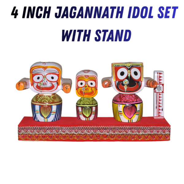 4 Inch Neem Wood Jagannath Balabhadra Subhadra Idol complete Set with Stand