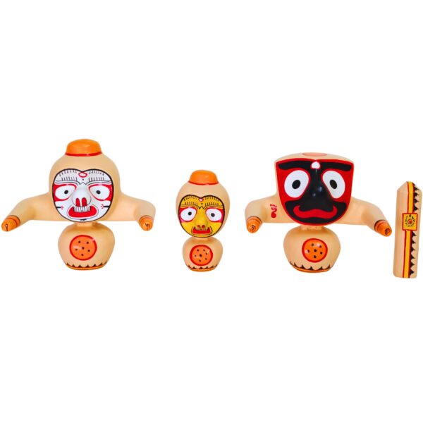 4 Inch Pure Neem Wood Shree Jagannath Complete Idol Set Handmade Murti (Peach)