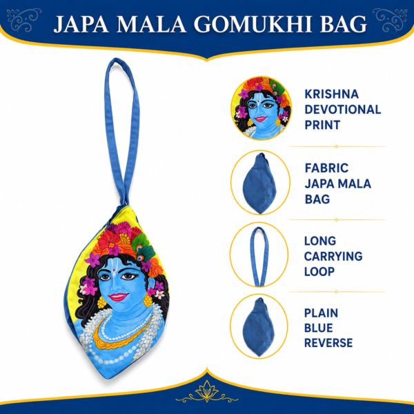Lord Krishna Printed Japa Mala Gomukhi Bag with Carrying Loop – 11 × 5.5 Inch