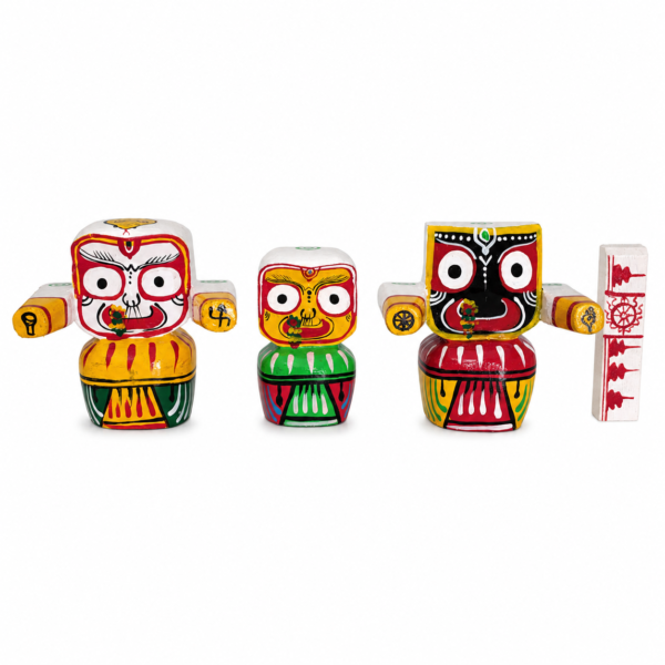 Handcrafted wooden Lord Jagannath Balabhadra Subhadra and Sudarshan idol set, 4 inch