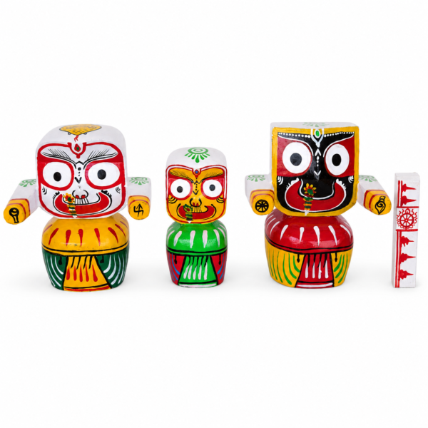 Wooden Lord Jagannath Balabhadra Subhadra idol set with Sudarshan 6 inch