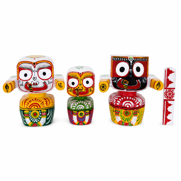 8 inch wooden Jagannath Balabhadra Subhadra Sudarshan idol set