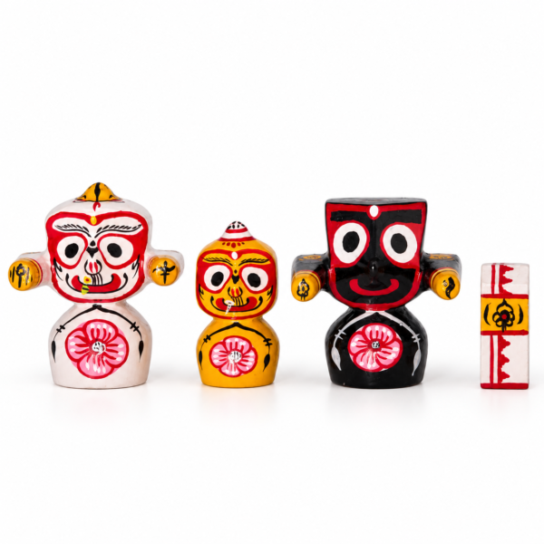 Floral design pure neem wood Jagannath Balabhadra Subhadra and Sudarshan idol set – White Background